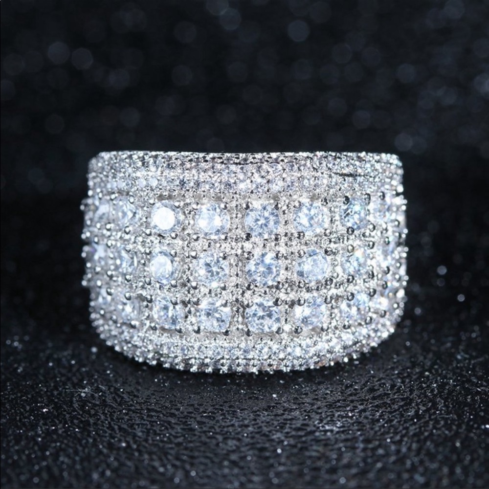 NEW 925 SILVER ROUND DIAMOND PAVE WIDE RING - Picture 5 of 8